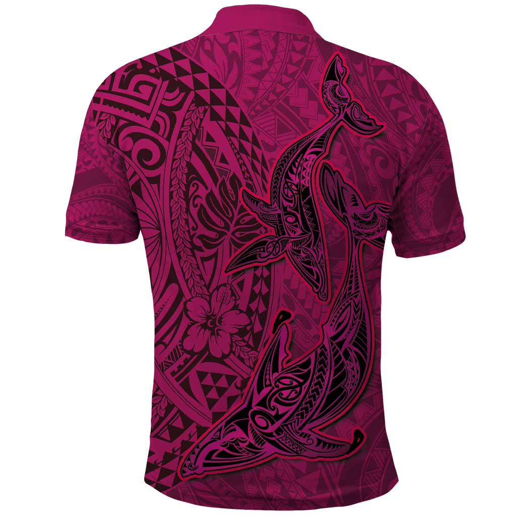 Hawaiian Whales Polynesian Art Motifs Polo Shirt Pink Color - Polynesian Pride