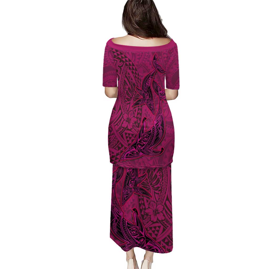 Hawaiian Whales Polynesian Art Motifs Puletasi Pink Color - Polynesian Pride