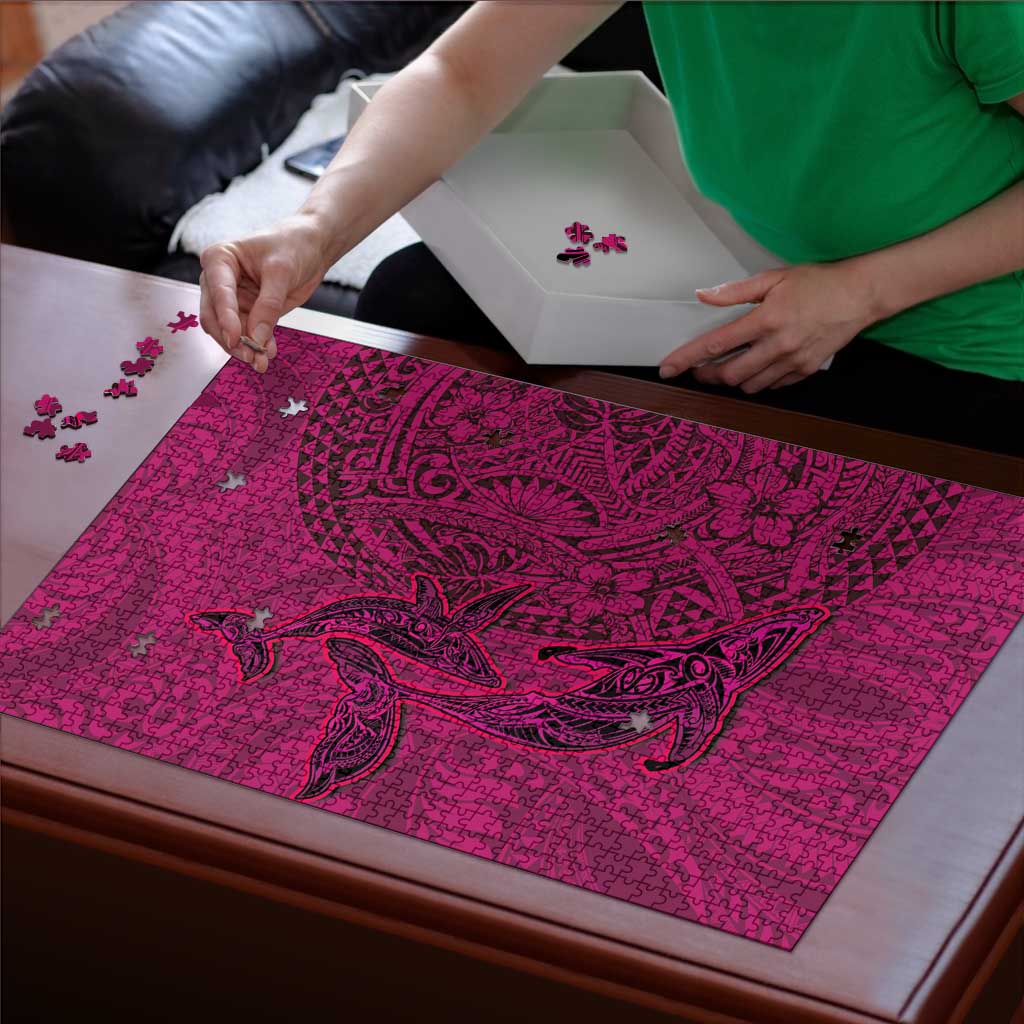 Hawaiian Whales Polynesian Art Motifs Puzzle Pink Color - Polynesian Pride