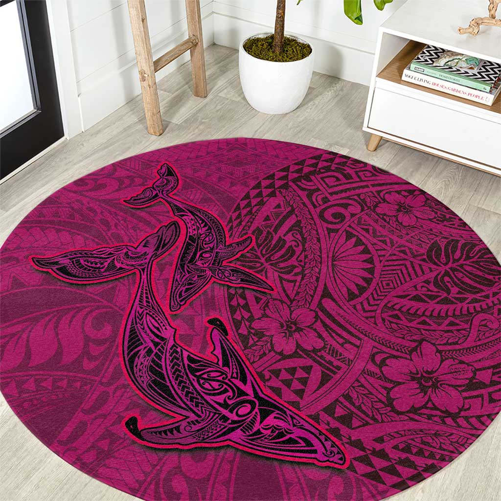 Hawaiian Whales Polynesian Art Motifs Round Carpet Pink Color LT03 Pink - Polynesian Pride