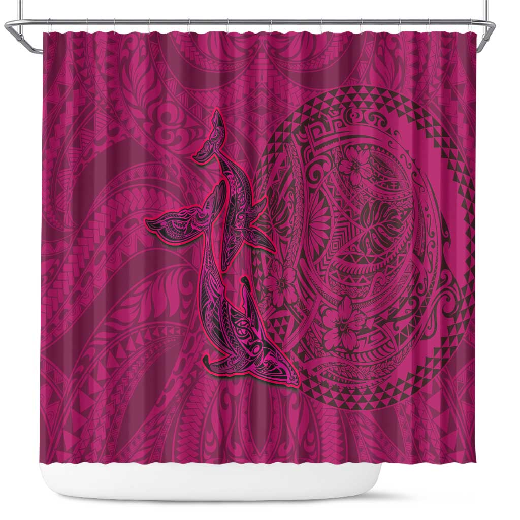 Hawaiian Whales Polynesian Art Motifs Shower Curtain Pink Color LT03 Pink - Polynesian Pride