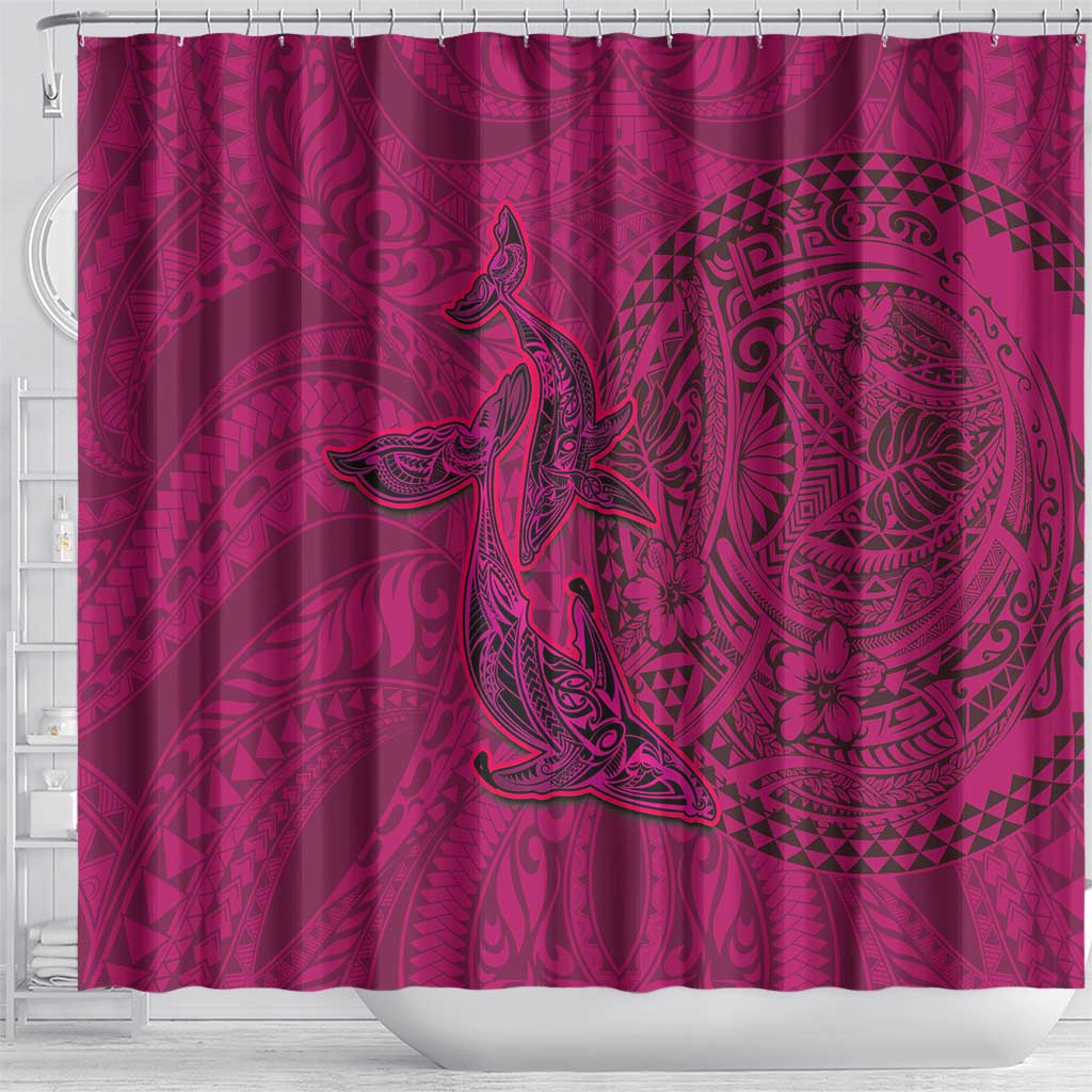 Hawaiian Whales Polynesian Art Motifs Shower Curtain Pink Color - Polynesian Pride