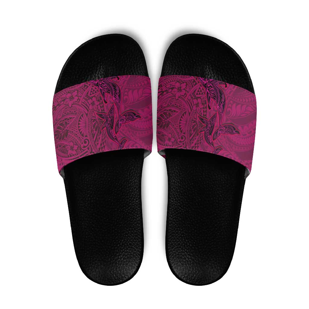 Hawaiian Whales Polynesian Art Motifs Slide Sandals Pink Color LT03 Pink - Polynesian Pride