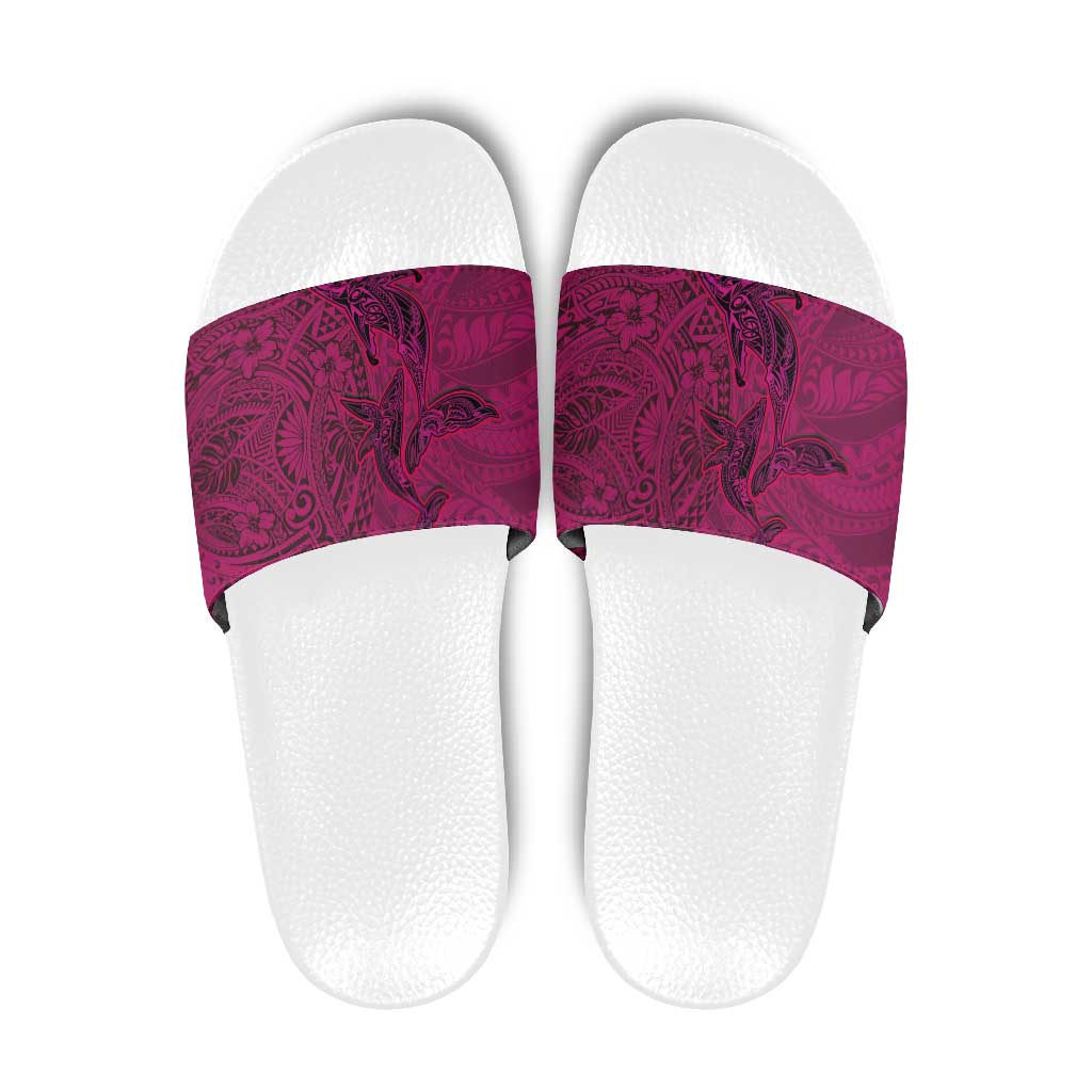 Hawaiian Whales Polynesian Art Motifs Slide Sandals Pink Color - Polynesian Pride