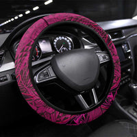 Hawaiian Whales Polynesian Art Motifs Steering Wheel Cover Pink Color - Polynesian Pride
