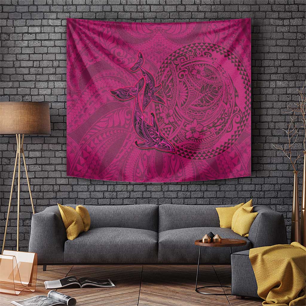 Hawaiian Whales Polynesian Art Motifs Tapestry Pink Color LT03 Pink - Polynesian Pride