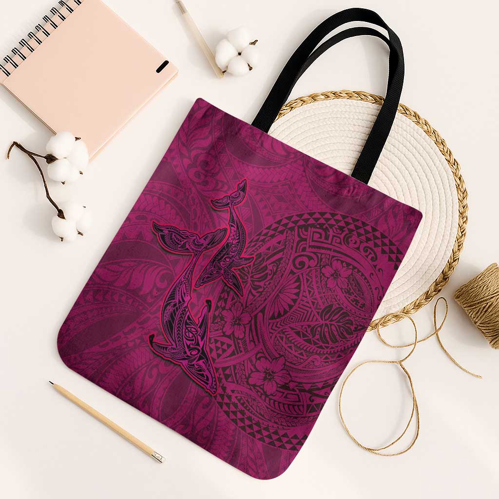Hawaiian Whales Polynesian Art Motifs Tote Bag Pink Color LT03 Black Strap One Size Pink - Polynesian Pride