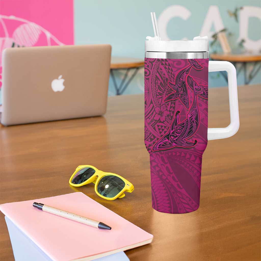 Hawaiian Whales Polynesian Art Motifs Tumbler With Handle Pink Color - Polynesian Pride