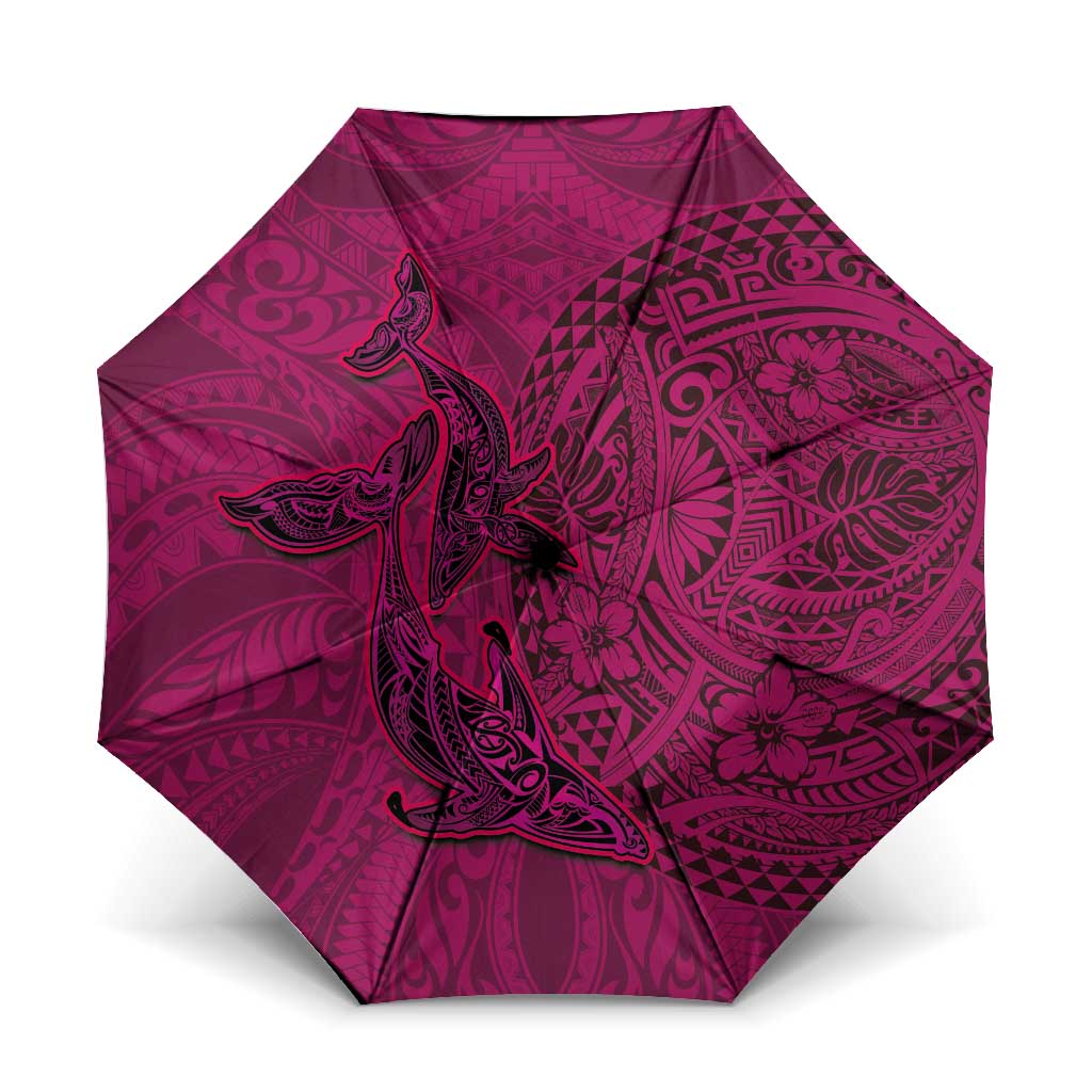 Hawaiian Whales Polynesian Art Motifs Umbrella Pink Color LT03 One Size Folded 11.42 inch Opened Diameter 37.4 inch Pink - Polynesian Pride