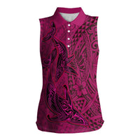 Hawaiian Whales Polynesian Art Motifs Women Sleeveless Polo Shirt Pink Color - Polynesian Pride