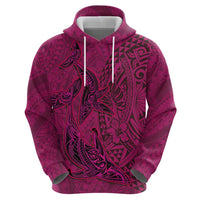Hawaiian Whales Polynesian Art Motifs Zip Hoodie Pink Color - Polynesian Pride