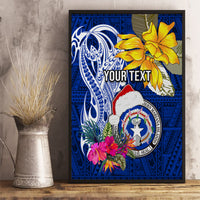 Custom Northern Mariana Islands Christmas Canvas Wall Art Funny Santa Hug Latte Stone Ylang-ylang and Polynesia Pattern Blue LT03 - Polynesian Pride