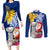 Custom Northern Mariana Islands Christmas Couples Matching Long Sleeve Bodycon Dress and Long Sleeve Button Shirt Funny Santa Hug Latte Stone Ylang-ylang and Polynesia Pattern Blue LT03 Blue - Polynesian Pride