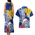 Custom Northern Mariana Islands Christmas Couples Matching Tank Maxi Dress and Hawaiian Shirt Funny Santa Hug Latte Stone Ylang-ylang and Polynesia Pattern Blue LT03 - Polynesian Pride