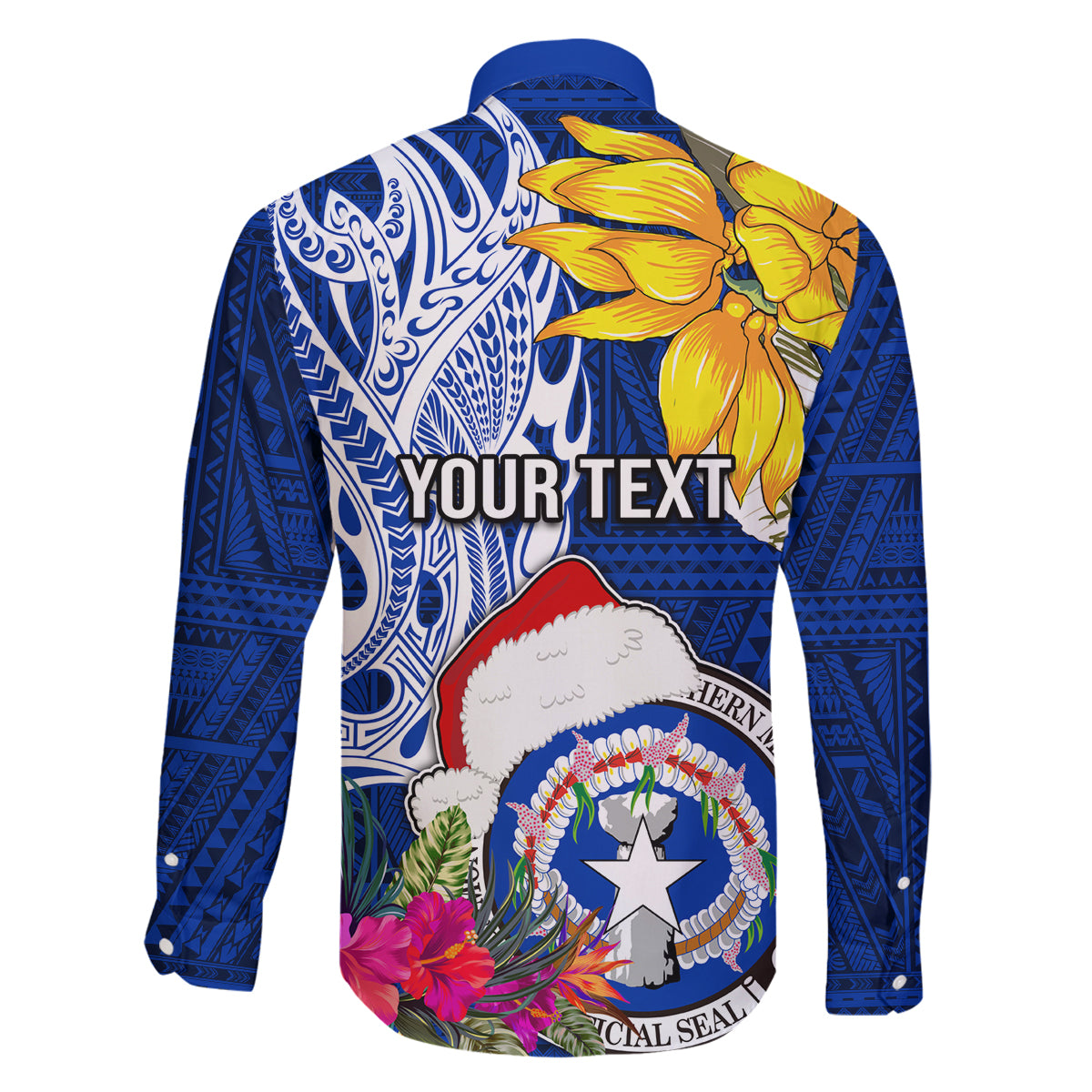 Custom Northern Mariana Islands Christmas Family Matching Long Sleeve Bodycon Dress and Hawaiian Shirt Funny Santa Hug Latte Stone Ylang-ylang and Polynesia Pattern Blue LT03 - Polynesian Pride