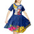 Custom Northern Mariana Islands Christmas Kid Short Sleeve Dress Funny Santa Hug Latte Stone Ylang-ylang and Polynesia Pattern Blue LT03 - Polynesian Pride