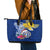 Custom Northern Mariana Islands Christmas Leather Tote Bag Funny Santa Hug Latte Stone Ylang-ylang and Polynesia Pattern Blue LT03 - Polynesian Pride