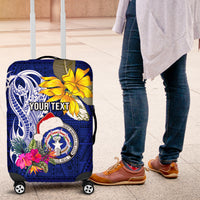 Custom Northern Mariana Islands Christmas Luggage Cover Funny Santa Hug Latte Stone Ylang-ylang and Polynesia Pattern Blue LT03 Blue - Polynesian Pride