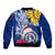 Custom Northern Mariana Islands Christmas Sleeve Zip Bomber Jacket Funny Santa Hug Latte Stone Ylang-ylang and Polynesia Pattern Blue LT03 - Polynesian Pride