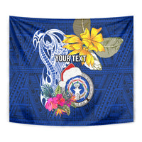 Custom Northern Mariana Islands Christmas Tapestry Funny Santa Hug Latte Stone Ylang-ylang and Polynesia Pattern Blue LT03 - Polynesian Pride