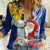 Custom Northern Mariana Islands Christmas Women Casual Shirt Funny Santa Hug Latte Stone Ylang-ylang and Polynesia Pattern Blue LT03 Female Blue - Polynesian Pride