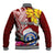 Custom Northern Mariana Islands Christmas Baseball Jacket Funny Santa Hug Latte Stone Ylang-ylang and Polynesia Pattern Red LT03 - Polynesian Pride