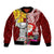 Custom Northern Mariana Islands Christmas Bomber Jacket Funny Santa Hug Latte Stone Ylang-ylang and Polynesia Pattern Red LT03 Unisex Red - Polynesian Pride