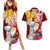 Custom Northern Mariana Islands Christmas Couples Matching Summer Maxi Dress and Hawaiian Shirt Funny Santa Hug Latte Stone Ylang-ylang and Polynesia Pattern Red LT03 Red - Polynesian Pride