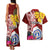 Custom Northern Mariana Islands Christmas Couples Matching Tank Maxi Dress and Hawaiian Shirt Funny Santa Hug Latte Stone Ylang-ylang and Polynesia Pattern Red LT03 - Polynesian Pride