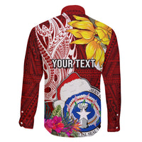 Custom Northern Mariana Islands Christmas Family Matching Long Sleeve Bodycon Dress and Hawaiian Shirt Funny Santa Hug Latte Stone Ylang-ylang and Polynesia Pattern Red LT03 - Polynesian Pride