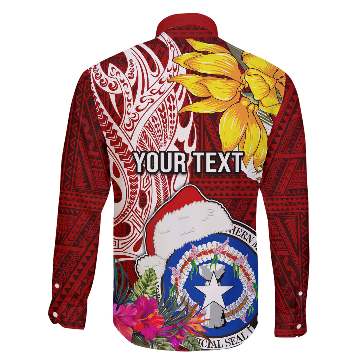 Custom Northern Mariana Islands Christmas Family Matching Short Sleeve Bodycon Dress and Hawaiian Shirt Funny Santa Hug Latte Stone Ylang-ylang and Polynesia Pattern Red LT03 - Polynesian Pride