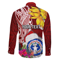 Custom Northern Mariana Islands Christmas Family Matching Summer Maxi Dress and Hawaiian Shirt Funny Santa Hug Latte Stone Ylang-ylang and Polynesia Pattern Red LT03 - Polynesian Pride