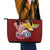 Custom Northern Mariana Islands Christmas Leather Tote Bag Funny Santa Hug Latte Stone Ylang-ylang and Polynesia Pattern Red LT03 - Polynesian Pride