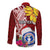 Custom Northern Mariana Islands Christmas Long Sleeve Button Shirt Funny Santa Hug Latte Stone Ylang-ylang and Polynesia Pattern Red LT03 - Polynesian Pride