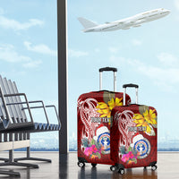 Custom Northern Mariana Islands Christmas Luggage Cover Funny Santa Hug Latte Stone Ylang-ylang and Polynesia Pattern Red LT03 - Polynesian Pride