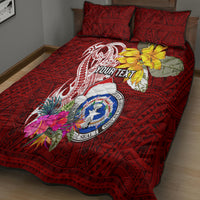 Custom Northern Mariana Islands Christmas Quilt Bed Set Funny Santa Hug Latte Stone Ylang-ylang and Polynesia Pattern Red LT03 - Polynesian Pride