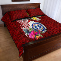 Custom Northern Mariana Islands Christmas Quilt Bed Set Funny Santa Hug Latte Stone Ylang-ylang and Polynesia Pattern Red LT03 - Polynesian Pride