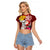 Custom Northern Mariana Islands Christmas Raglan Cropped T Shirt Funny Santa Hug Latte Stone Ylang-ylang and Polynesia Pattern Red LT03 Female Red - Polynesian Pride