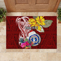 Custom Northern Mariana Islands Christmas Rubber Doormat Funny Santa Hug Latte Stone Ylang-ylang and Polynesia Pattern Red LT03 - Polynesian Pride