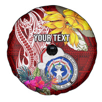 Custom Northern Mariana Islands Christmas Spare Tire Cover Funny Santa Hug Latte Stone Ylang-ylang and Polynesia Pattern Red LT03 - Polynesian Pride