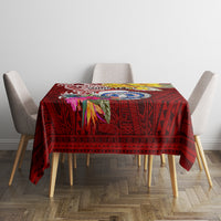 Custom Northern Mariana Islands Christmas Tablecloth Funny Santa Hug Latte Stone Ylang-ylang and Polynesia Pattern Red LT03 - Polynesian Pride