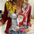 Custom Northern Mariana Islands Christmas Women Casual Shirt Funny Santa Hug Latte Stone Ylang-ylang and Polynesia Pattern Red LT03 Female Red - Polynesian Pride