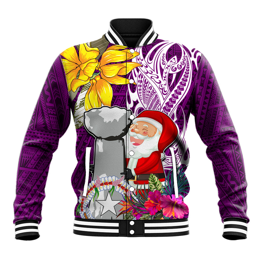 Custom Northern Mariana Islands Christmas Baseball Jacket Funny Santa Hug Latte Stone Ylang-ylang and Polynesia Pattern Pink LT03 Unisex Pink - Polynesian Pride