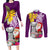 Custom Northern Mariana Islands Christmas Couples Matching Long Sleeve Bodycon Dress and Long Sleeve Button Shirt Funny Santa Hug Latte Stone Ylang-ylang and Polynesia Pattern Pink LT03 Pink - Polynesian Pride