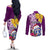 Custom Northern Mariana Islands Christmas Couples Matching Off The Shoulder Long Sleeve Dress and Long Sleeve Button Shirt Funny Santa Hug Latte Stone Ylang-ylang and Polynesia Pattern Pink LT03 - Polynesian Pride