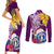 Custom Northern Mariana Islands Christmas Couples Matching Short Sleeve Bodycon Dress and Long Sleeve Button Shirt Funny Santa Hug Latte Stone Ylang-ylang and Polynesia Pattern Pink LT03 - Polynesian Pride