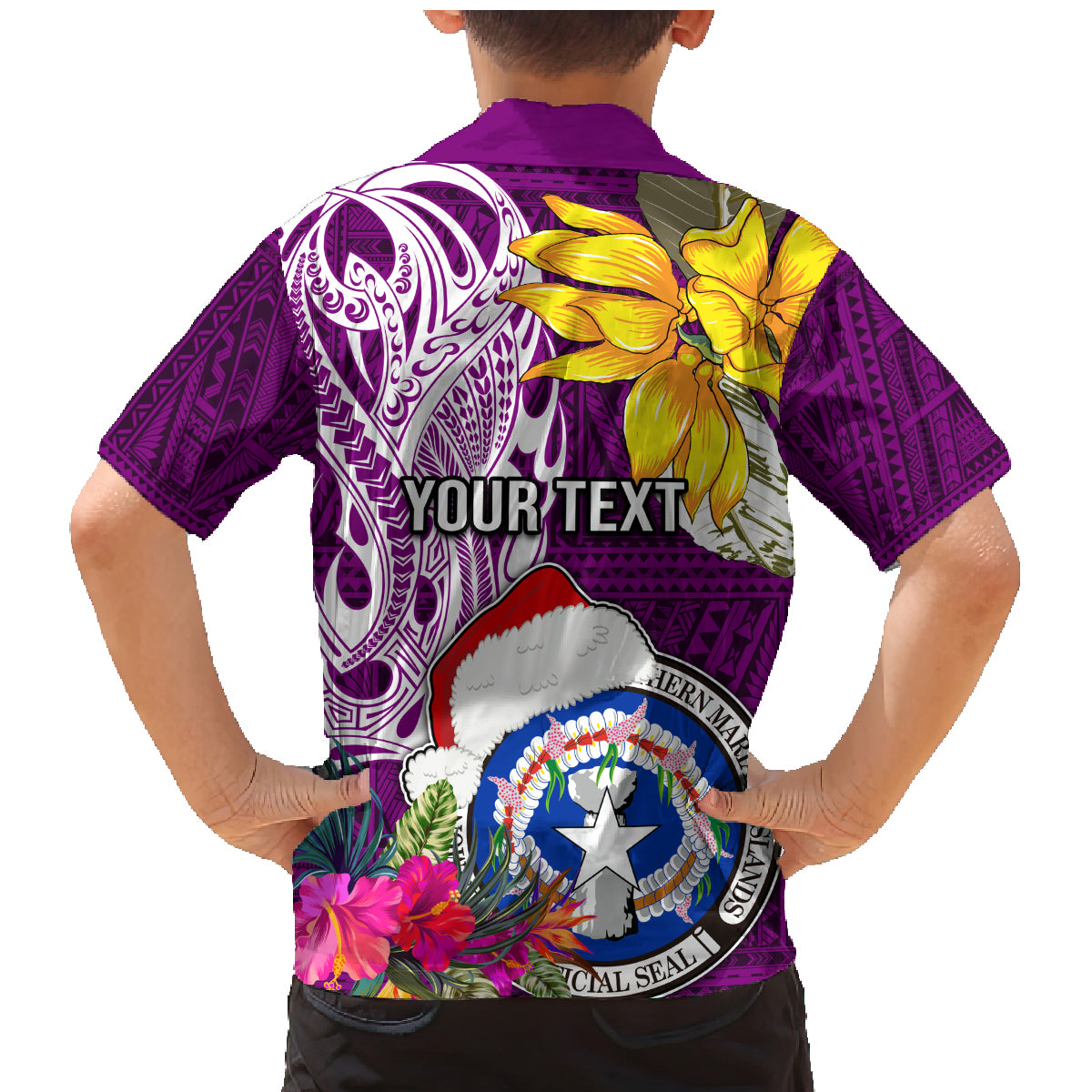 Custom Northern Mariana Islands Christmas Family Matching Mermaid Dress and Hawaiian Shirt Funny Santa Hug Latte Stone Ylang-ylang and Polynesia Pattern Pink LT03 - Polynesian Pride