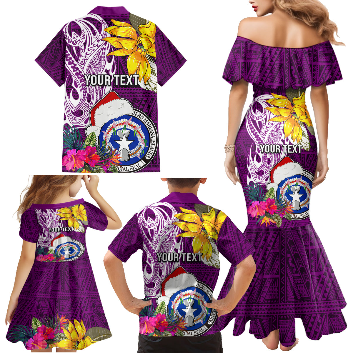 Custom Northern Mariana Islands Christmas Family Matching Mermaid Dress and Hawaiian Shirt Funny Santa Hug Latte Stone Ylang-ylang and Polynesia Pattern Pink LT03 - Polynesian Pride