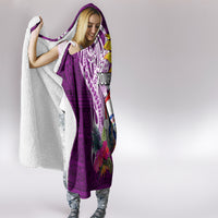 Custom Northern Mariana Islands Christmas Hooded Blanket Funny Santa Hug Latte Stone Ylang-ylang and Polynesia Pattern Pink LT03 - Polynesian Pride