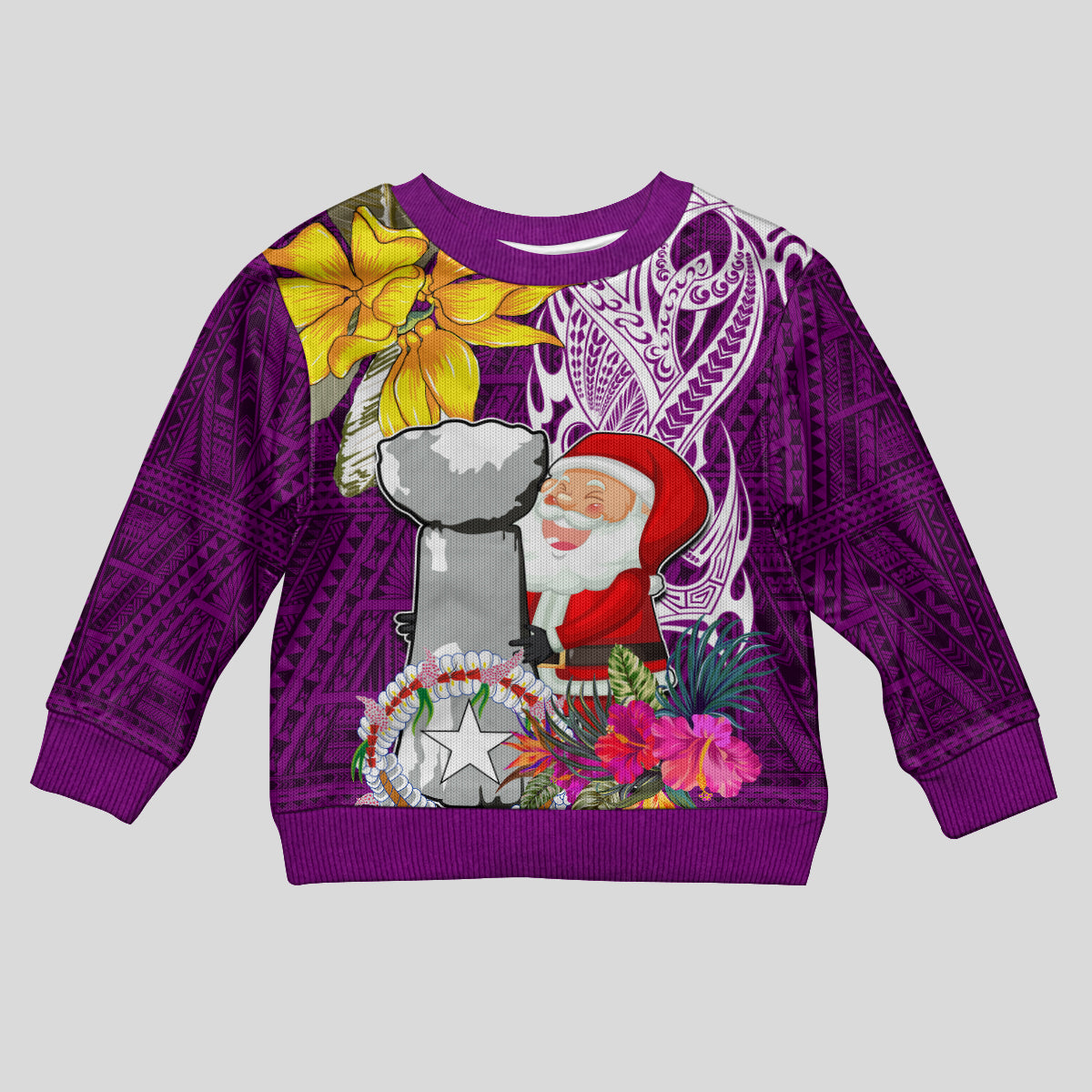Custom Northern Mariana Islands Christmas Kid Ugly Christmas Sweater Funny Santa Hug Latte Stone Ylang-ylang and Polynesia Pattern Pink LT03 Kid Pink - Polynesian Pride